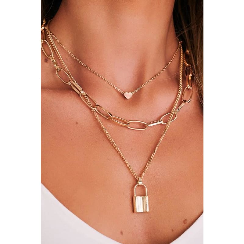 Lock Chain Pendant Layered Necklace