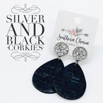 Dangle Cork Leather Earrings - Silver and Black - Accessories